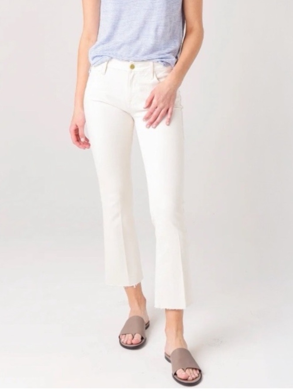 Frame Denim Le Crop Mini Boot Cropped Ankle Jeans White 30